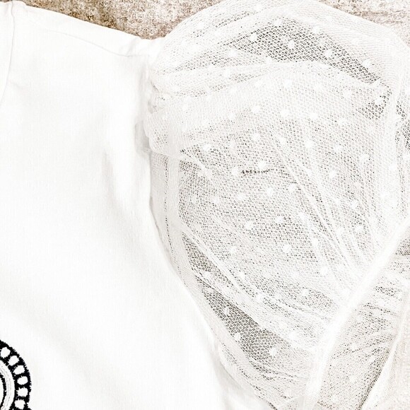 Ermanno Scervino Junior  White “E” Princess T Shirt With Tulle Sleeves Size XL - Picture 9 of 9